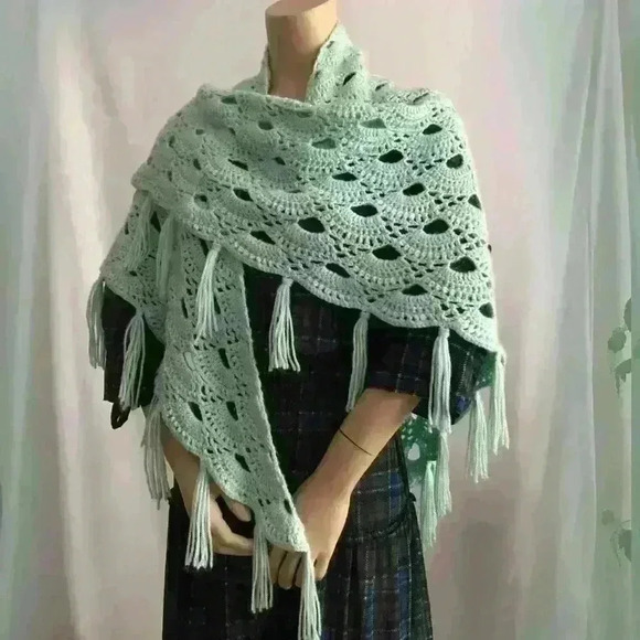 Handmade Crochet  Knit Shawl - Picture 1 of 6